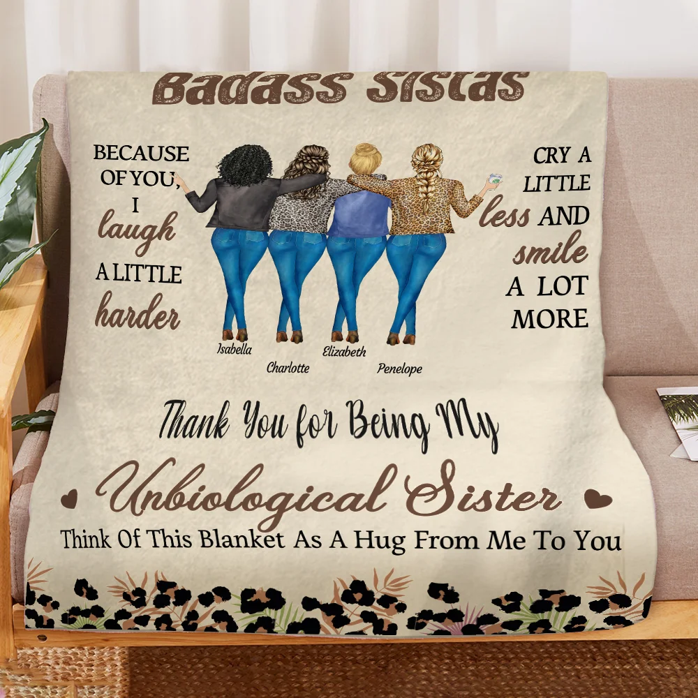 Personalized Leopard Print 2-4 Cartoon Characters Soft Throw Blanket with Name Home Decor Birthday Gift for Sisters Besties