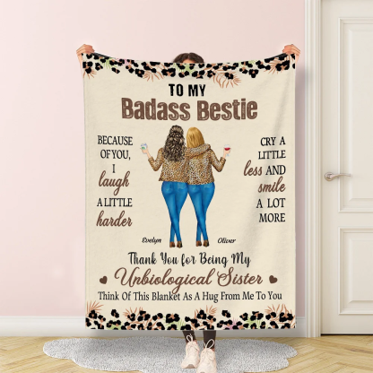 Personalized Leopard Print 2-4 Cartoon Characters Soft Throw Blanket with Name Home Decor Birthday Gift for Sisters Besties