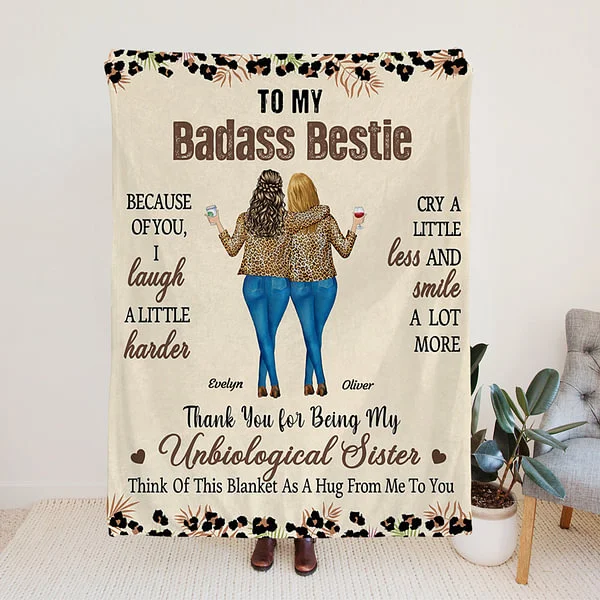 Personalized Leopard Print 2-4 Cartoon Characters Soft Throw Blanket with Name Home Decor Birthday Gift for Sisters Besties
