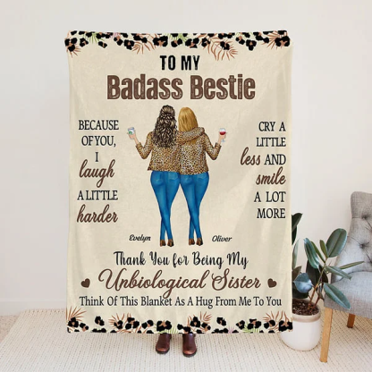 Personalized Leopard Print 2-4 Cartoon Characters Soft Throw Blanket with Name Home Decor Birthday Gift for Sisters Besties