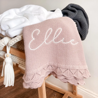 Embroidered Name Knit Blanket, Knitted Baby Name Blanket, Baby Name Blanket, Personalized Name, Name Blanket for Girl, Pink Baby Blanket