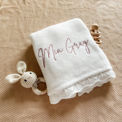 Embroidered Name Knit Blanket, Knitted Baby Name Blanket, Baby Name Blanket, Personalized Name, Name Blanket for Girl, Pink Baby Blanket