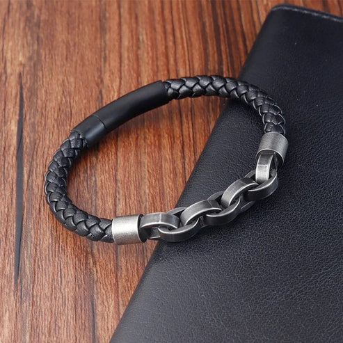 Viking Chain Leather Bracelet