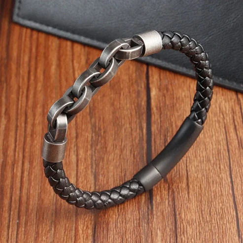 Viking Chain Leather Bracelet