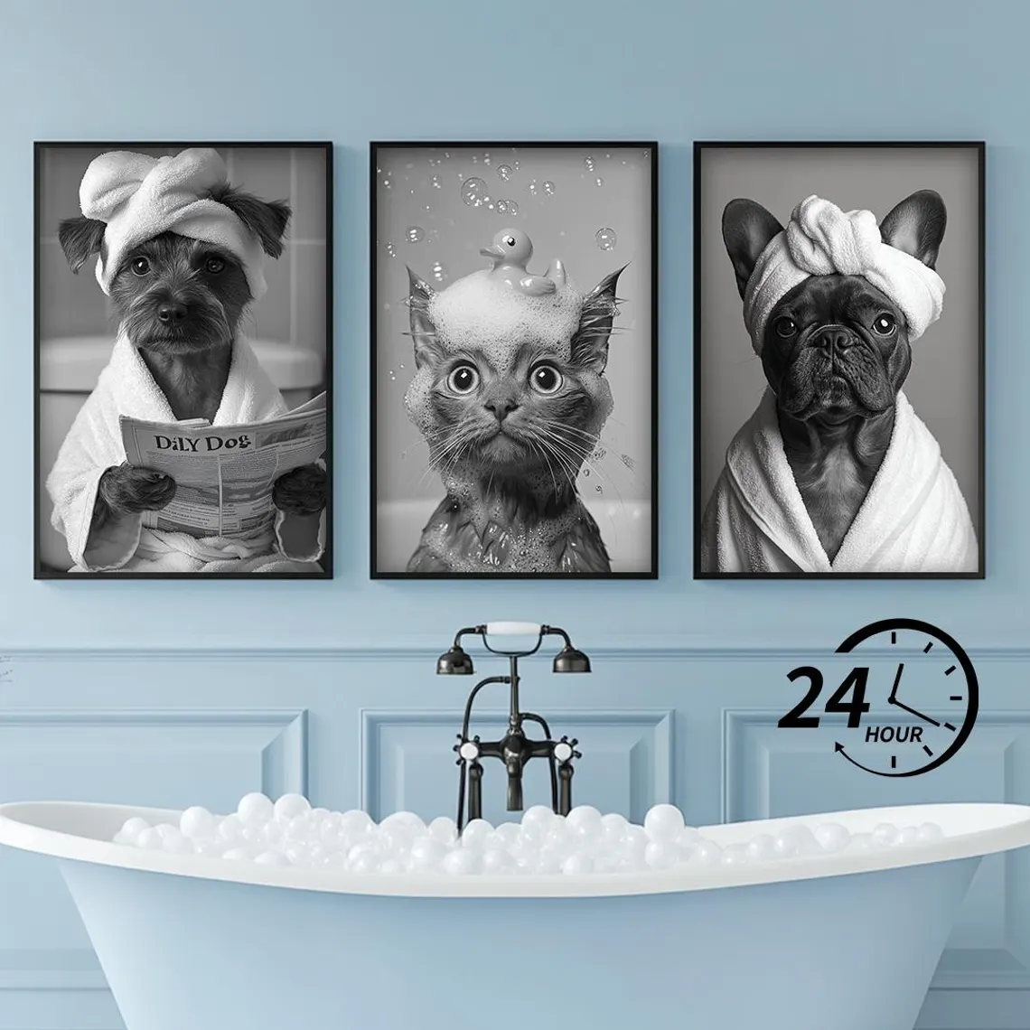 Custom Pet Portrait Photo,Funny Bathroom Art,Dog Reading Newspaper on Toilet,Dog Wall Art,Dog in Toilet,Pet in Bathtub,Personalized pet gift