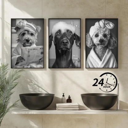 Custom Pet Portrait Photo,Funny Bathroom Art,Dog Reading Newspaper on Toilet,Dog Wall Art,Dog in Toilet,Pet in Bathtub,Personalized pet gift