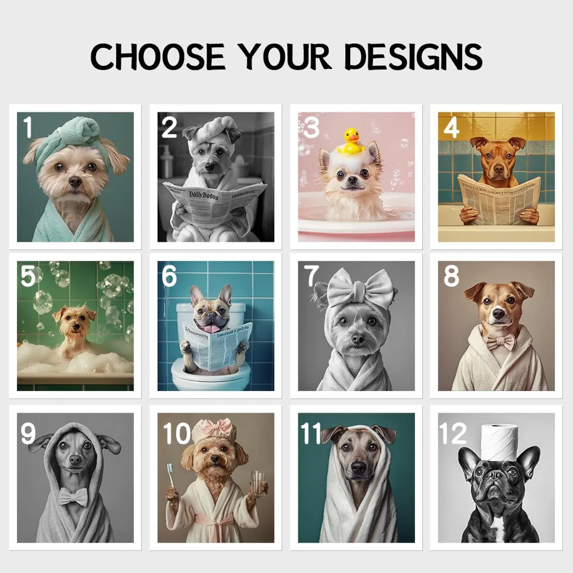 Custom Pet Portrait Photo,Funny Bathroom Art,Dog Reading Newspaper on Toilet,Dog Wall Art,Dog in Toilet,Pet in Bathtub,Personalized pet gift
