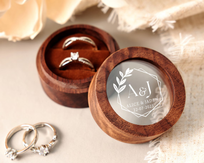 Personalized Wooden Wedding Ring Box with Clear Acrylic Cover, Custom Engraved Engagement Proposal Holder, Bridal Gift For Her