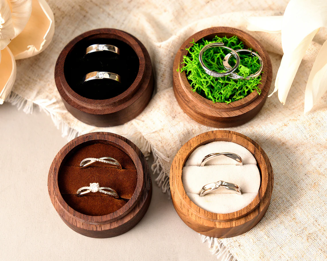 Personalized Wooden Wedding Ring Box with Clear Acrylic Cover, Custom Engraved Engagement Proposal Holder, Bridal Gift For Her