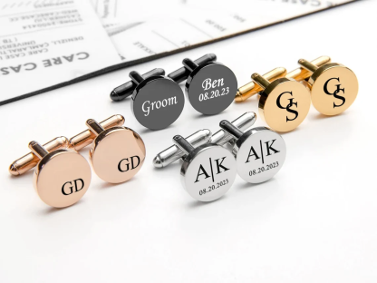 Custom Cufflinks & Tie Clip Set Wedding Gift Personalised Cufflinks for Groom Cufflinks Set Groomsman Custom Round Cufflinks Best Man Gift