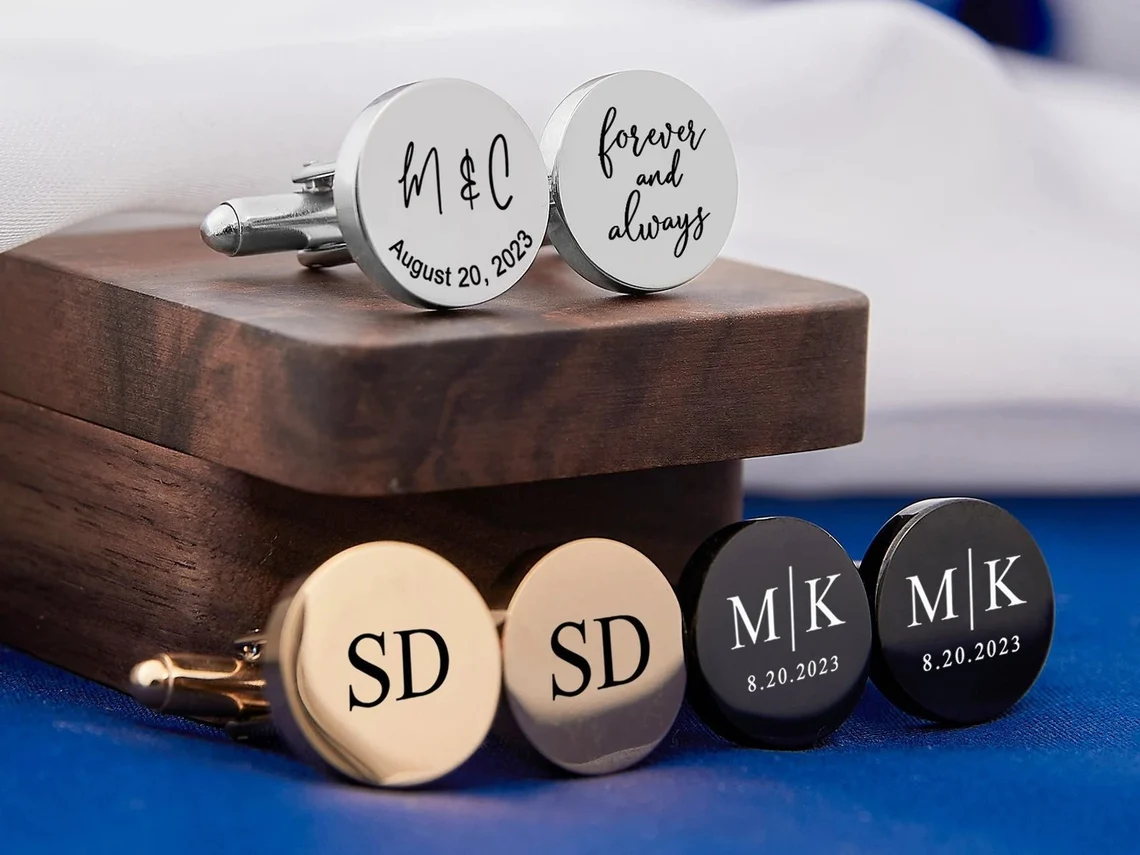 Custom Cufflinks & Tie Clip Set Wedding Gift Personalised Cufflinks for Groom Cufflinks Set Groomsman Custom Round Cufflinks Best Man Gift