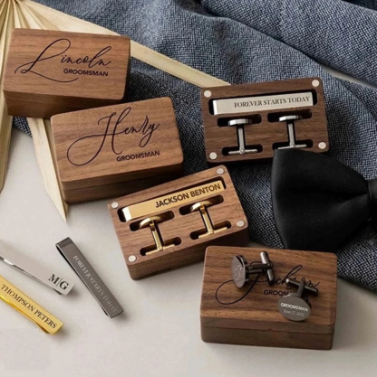 Custom Cufflinks & Tie Clip Set Wedding Gift Personalised Cufflinks for Groom Cufflinks Set Groomsman Custom Round Cufflinks Best Man Gift