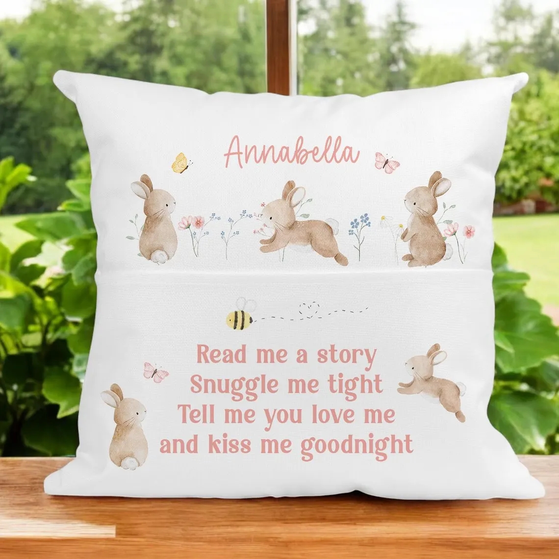 Children's Personalised Book Cushion, PersonalisedGift for Children, Easter Gift Ideas, Bunny Rabbit Cushion