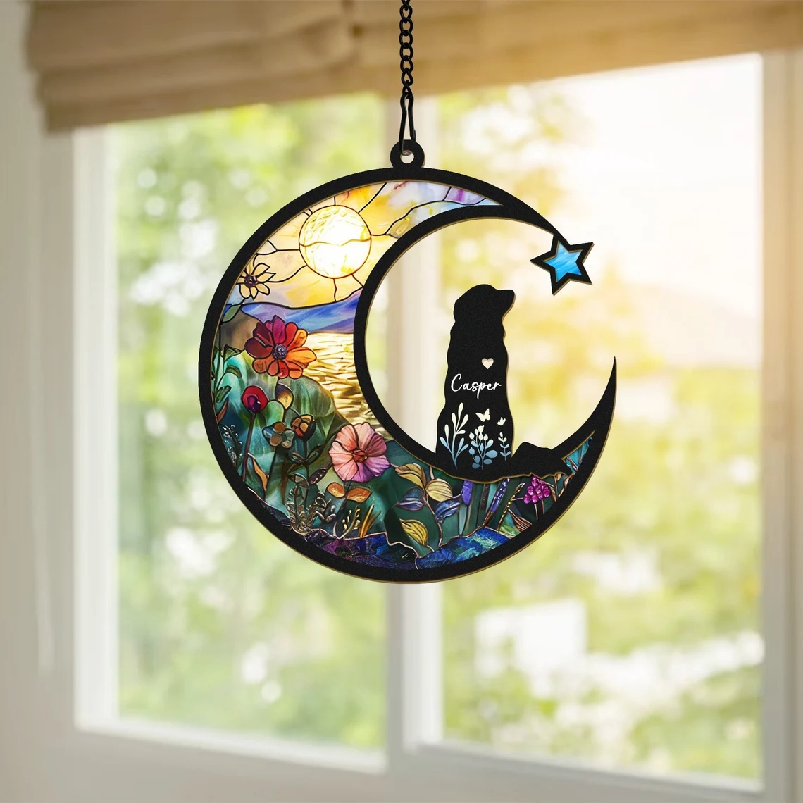 Custom Dog Suncatcher With Name And Date, Personalized Couple Dog Memorial Suncatcher, Dog Memorial Gift, Puppy Loss Gift,In Loving Memory