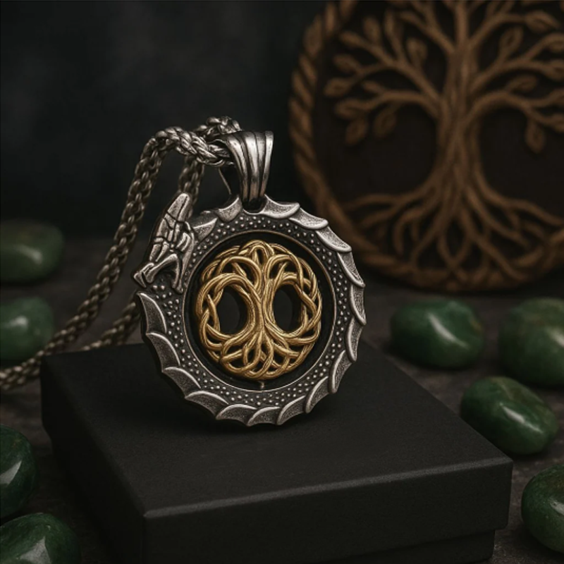 Jormungandr Surrounds Yggdrasil Rotating Pendant