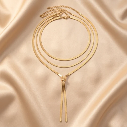 Long Y-shaped herringbone necklace