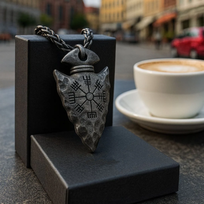 Odin's Spear Necklace with Vegvisir Symbol