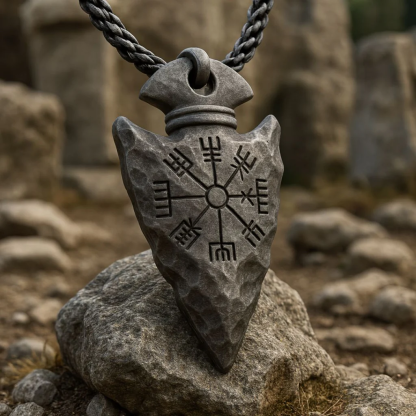 Odin's Spear Necklace with Vegvisir Symbol