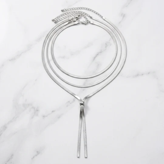 Long Y-shaped herringbone necklace