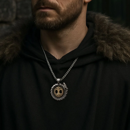 Jormungandr Surrounds Yggdrasil Rotating Pendant