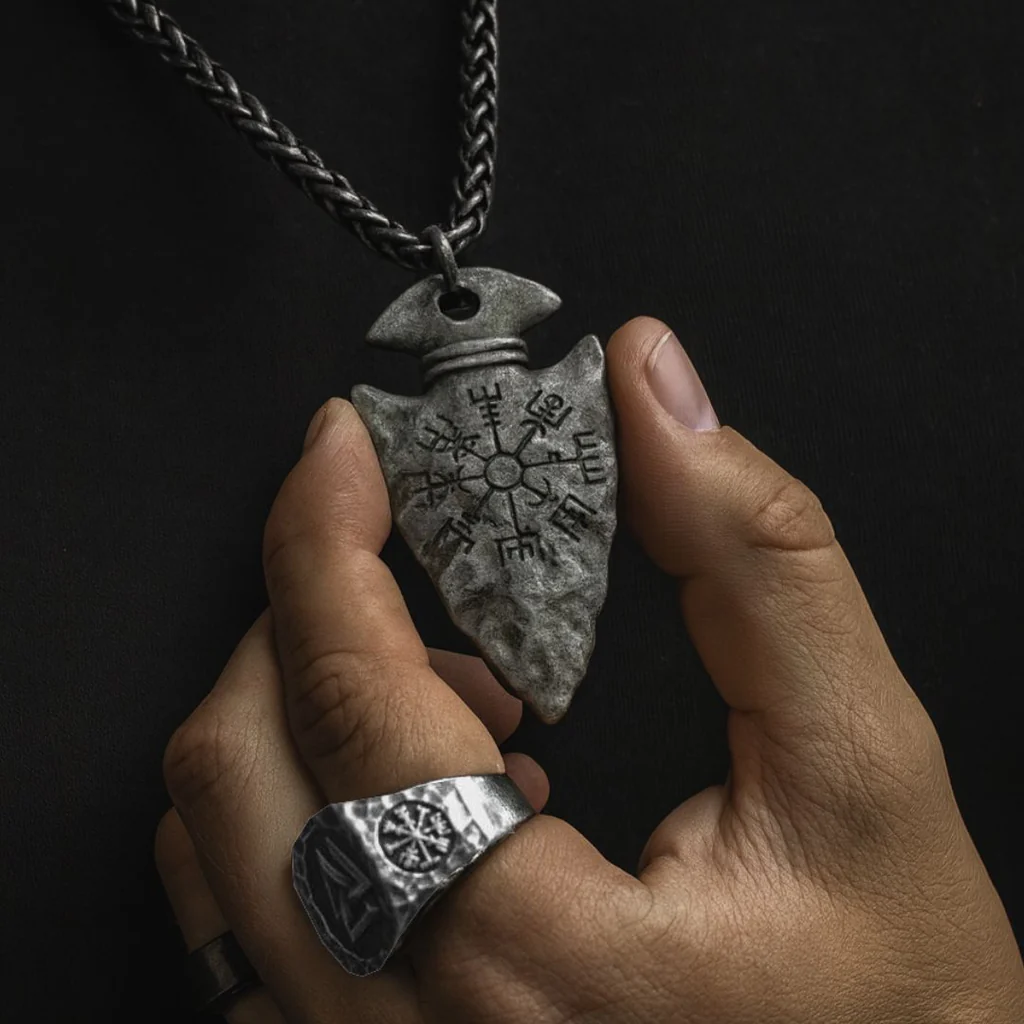 Odin's Spear Necklace with Vegvisir Symbol