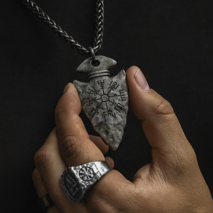 Odin's Spear Necklace with Vegvisir Symbol