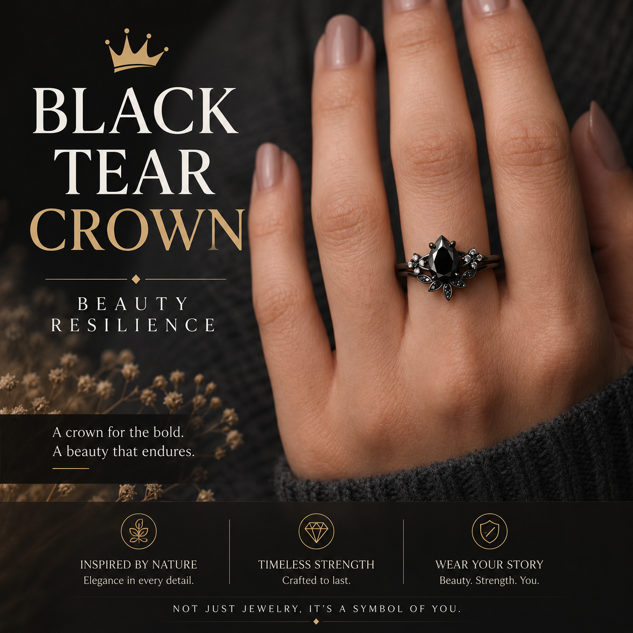 Black Tear Crown Ring