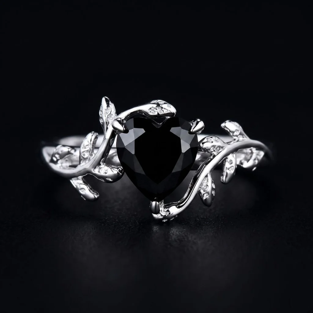 Dark Leaf Heart Ring 