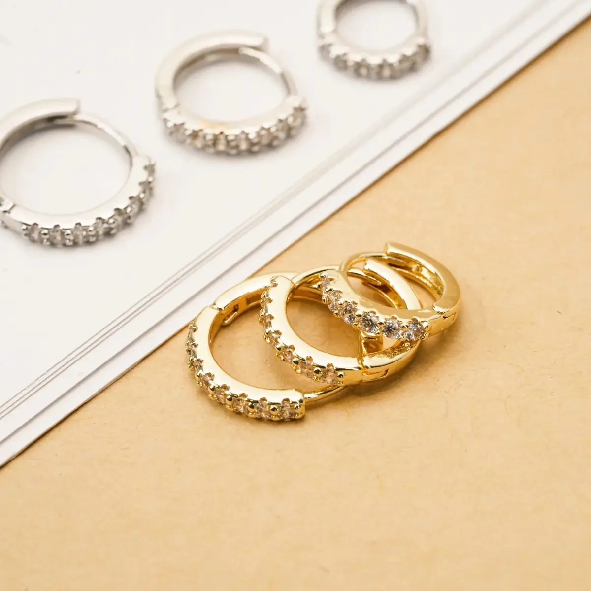 Paved Zircon Huggie Hoop Earring Set for Women