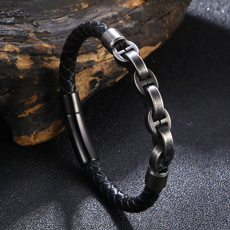 Viking Chain Leather Bracelet