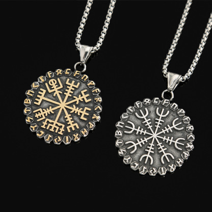 Vegvisir & Aegishjalmur 2 Sides Runic Necklace