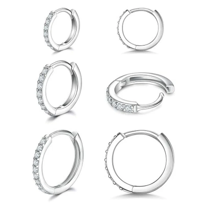 Paved Zircon Huggie Hoop Earring Set for Women