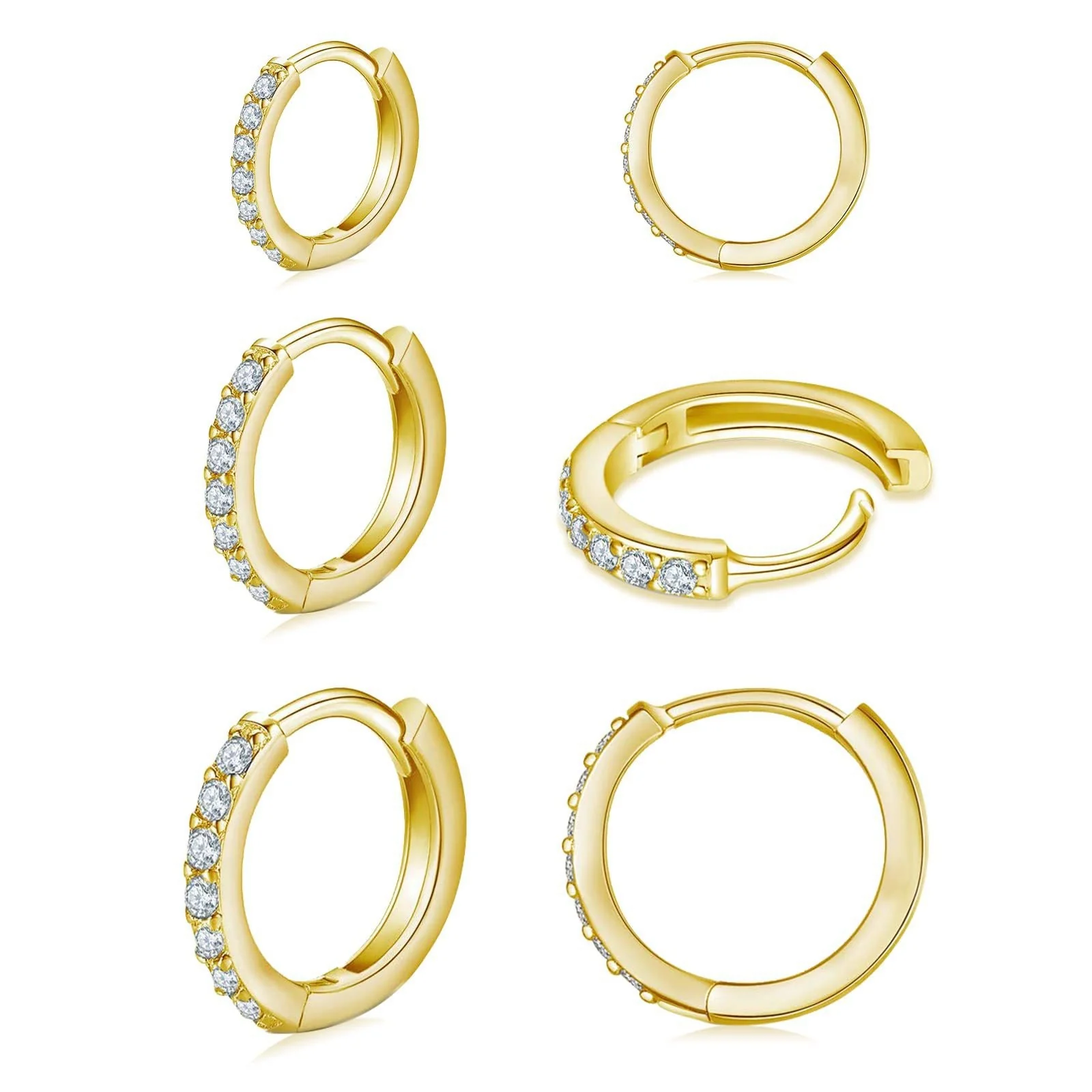 Paved Zircon Huggie Hoop Earring Set for Women