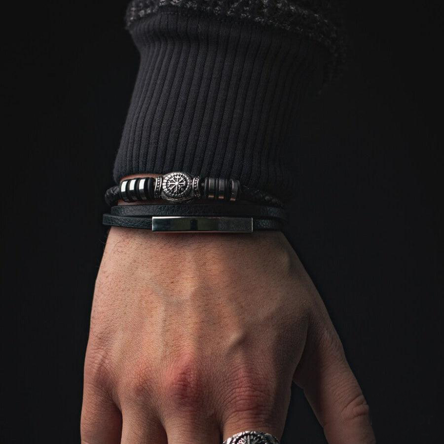 Runic Vegvisir Compass Leather Bracelet