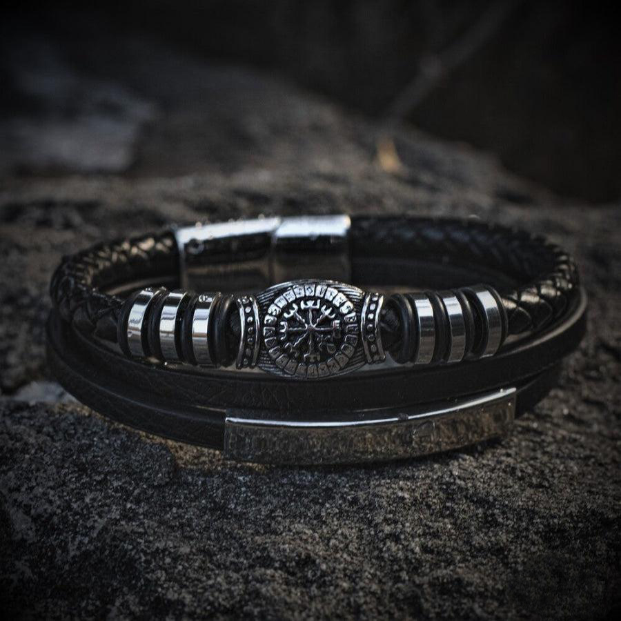 Runic Vegvisir Compass Leather Bracelet