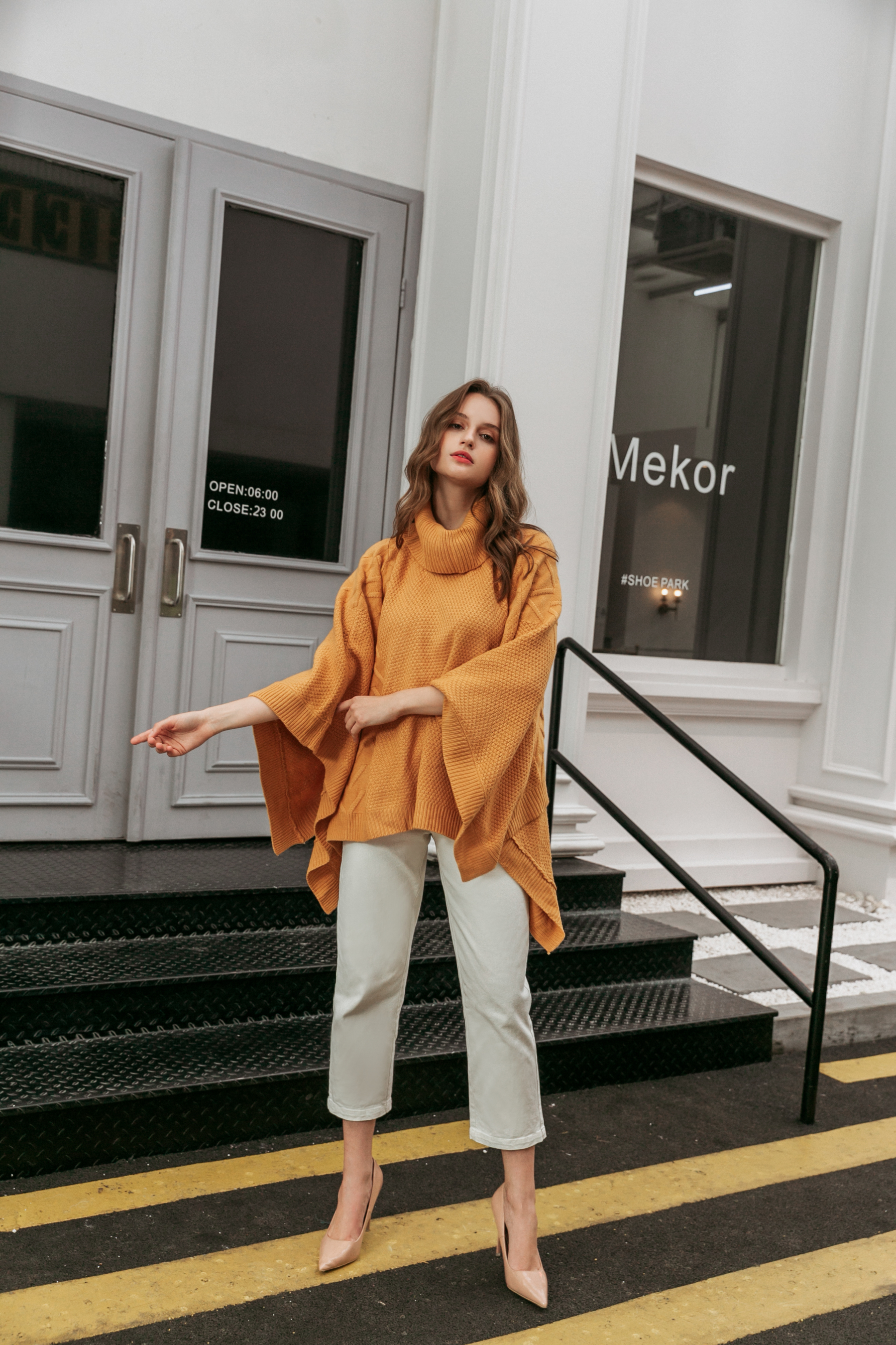 Turtleneck Batwing Sleeve Asymmetric Knitted Sweater