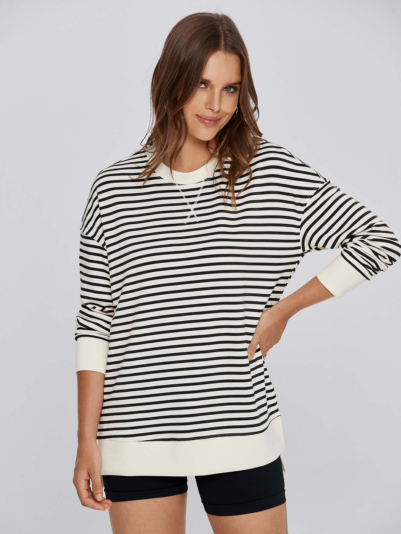 Crewneck Striped Pullover Sweatshirt