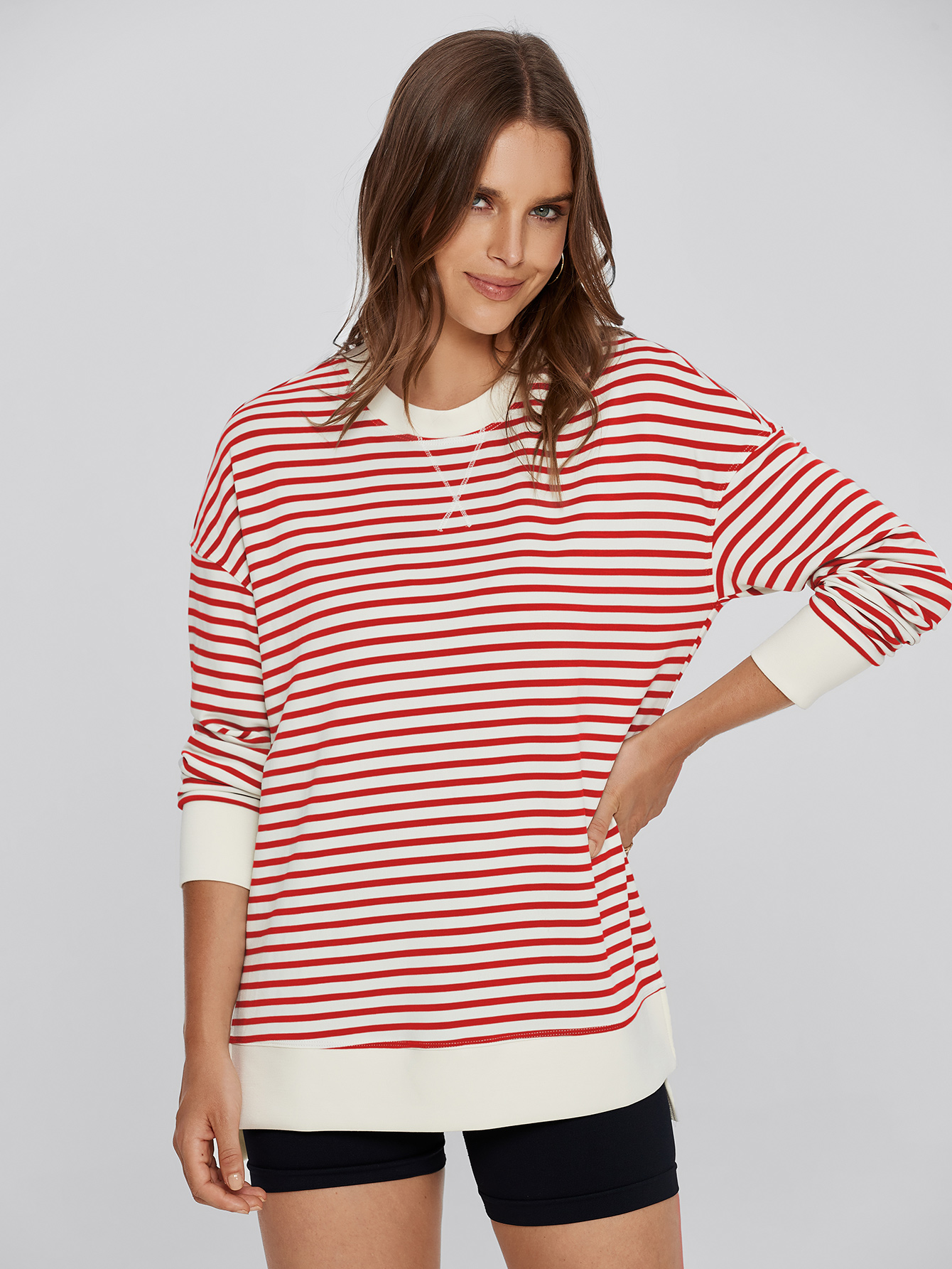 Crewneck Striped Pullover Sweatshirt