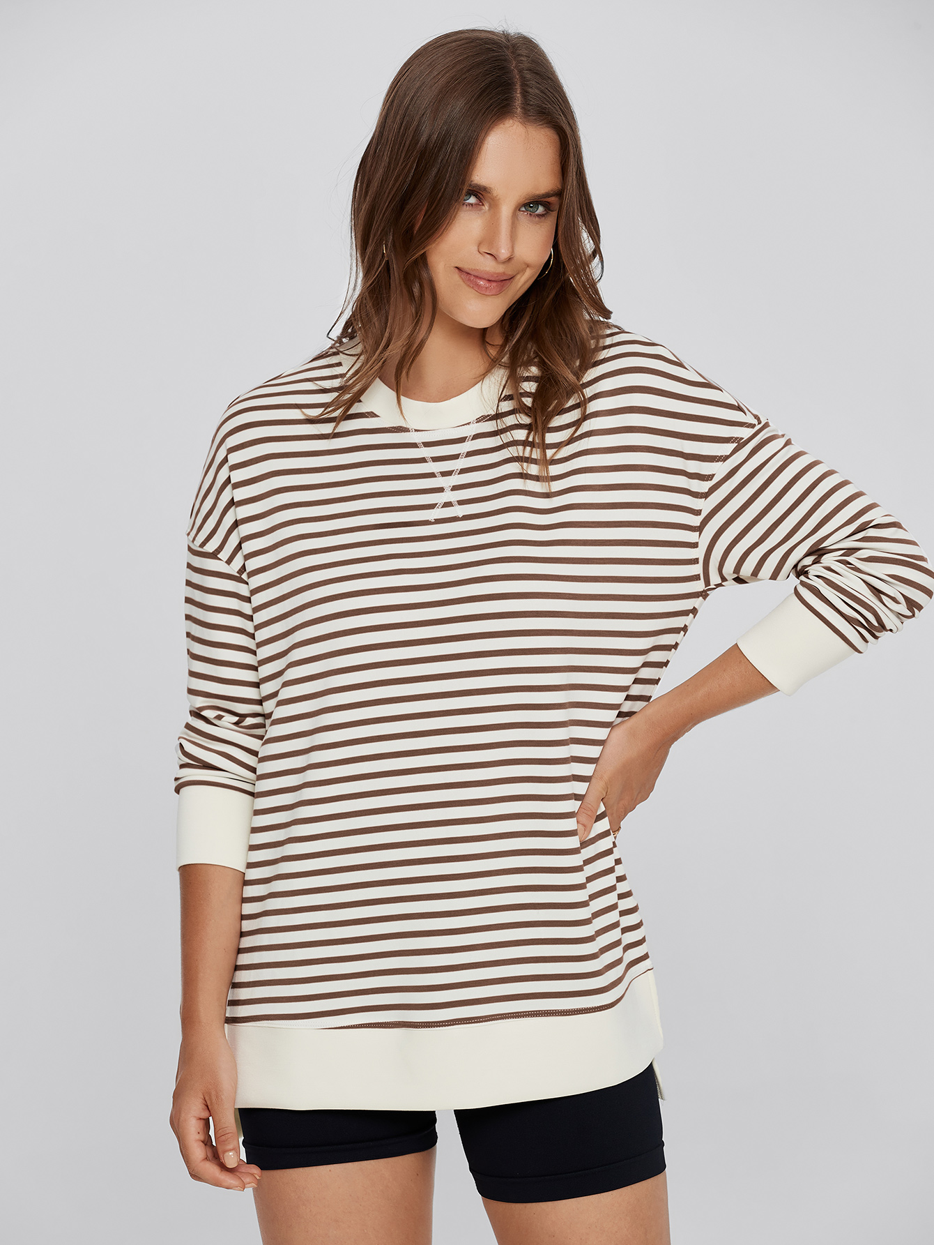 Crewneck Striped Pullover Sweatshirt