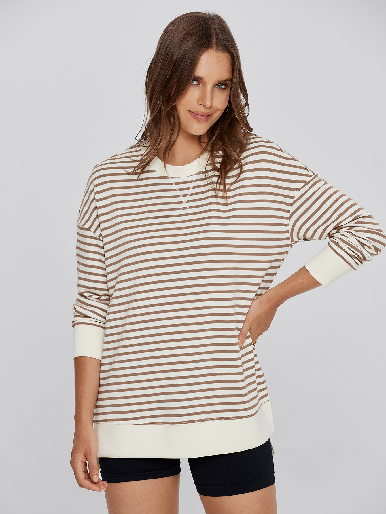 Crewneck Striped Pullover Sweatshirt