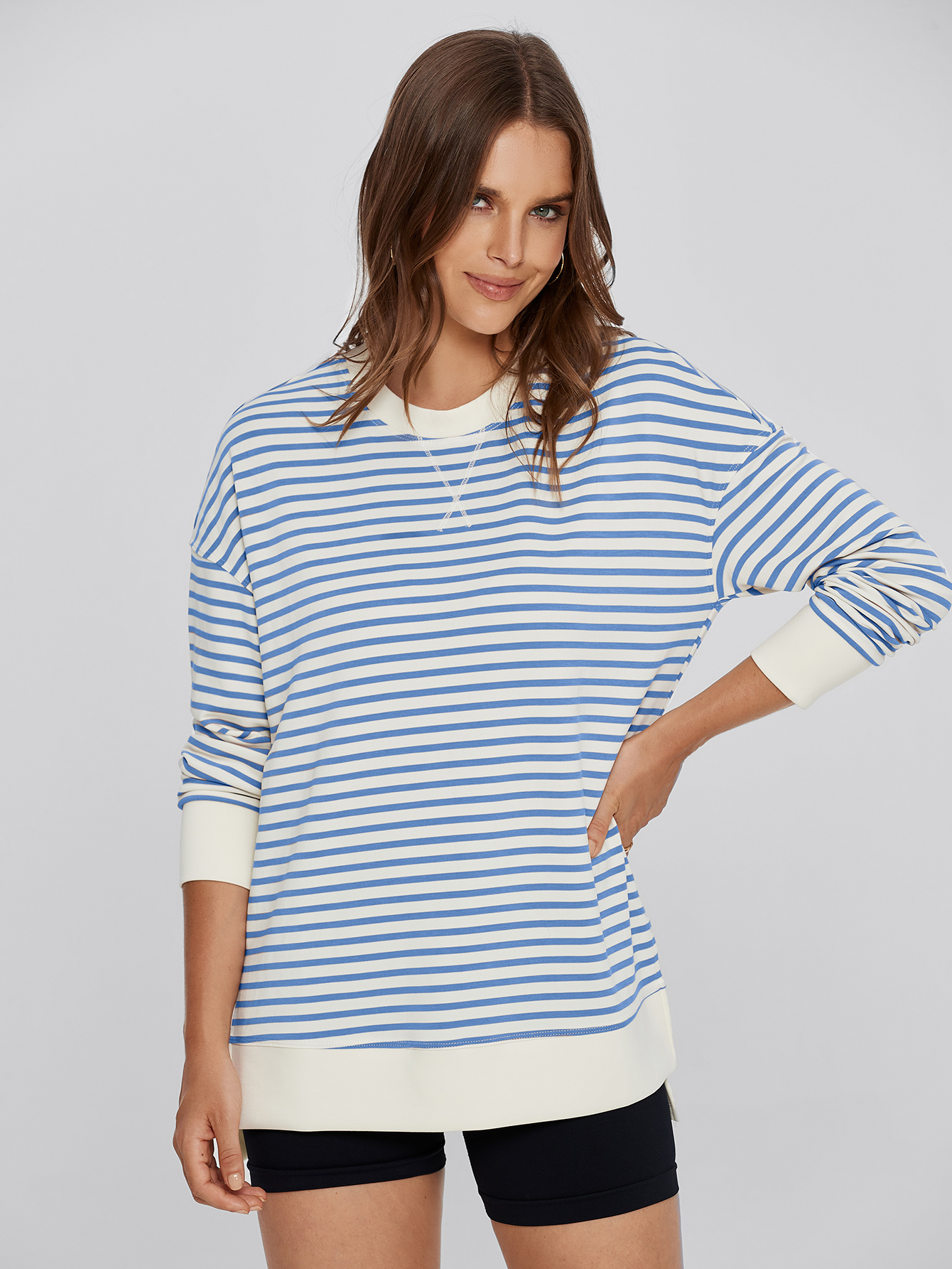 Crewneck Striped Pullover Sweatshirt