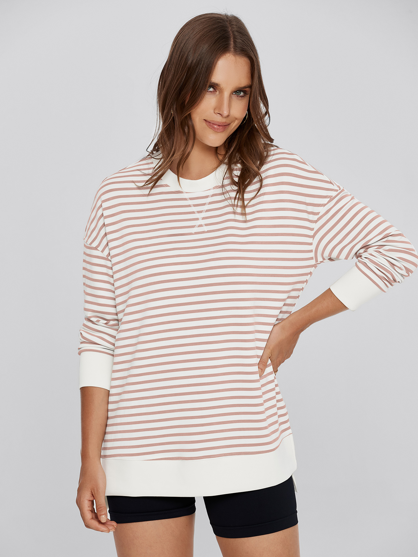 Crewneck Striped Pullover Sweatshirt