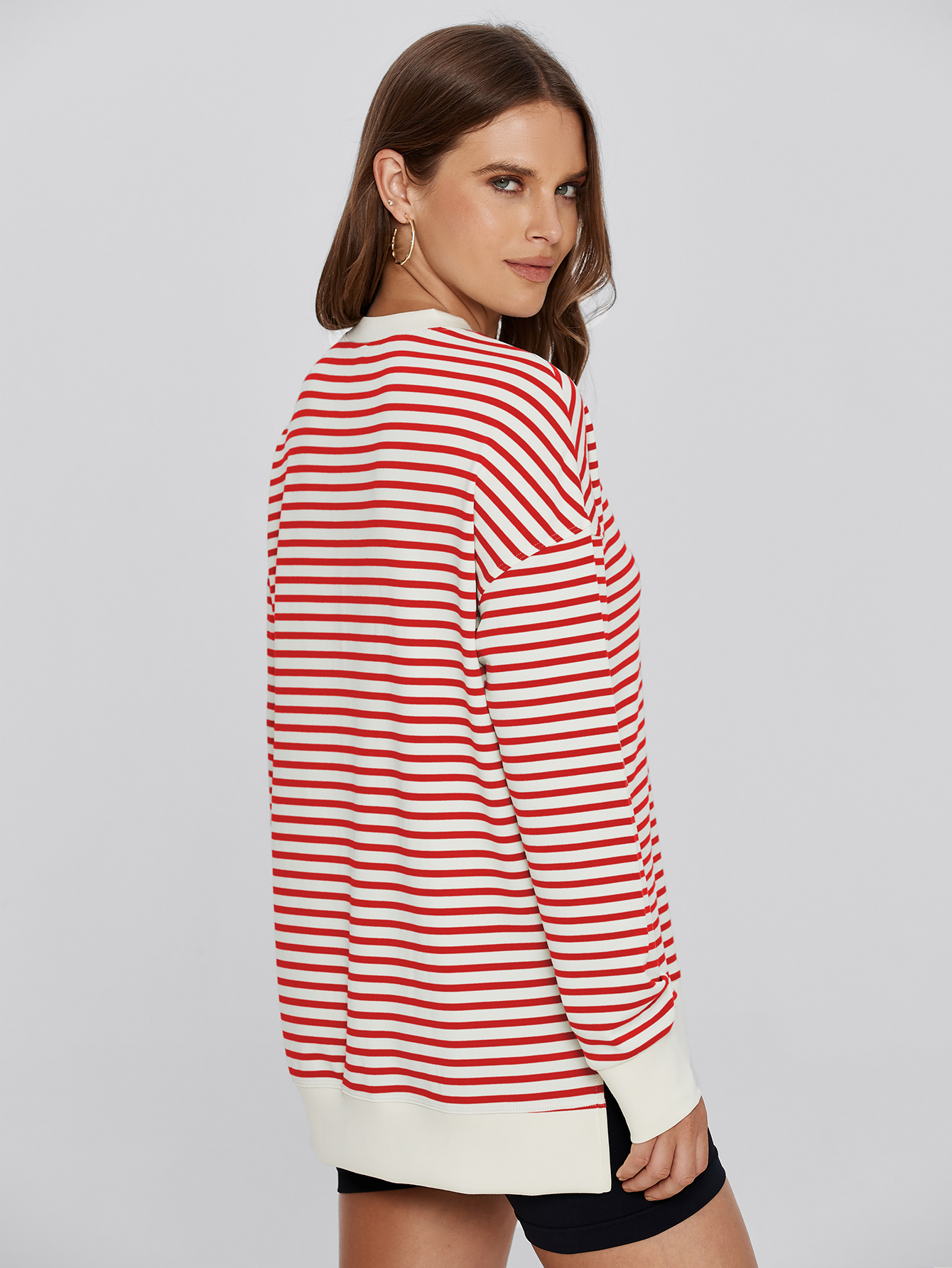 Crewneck Striped Pullover Sweatshirt