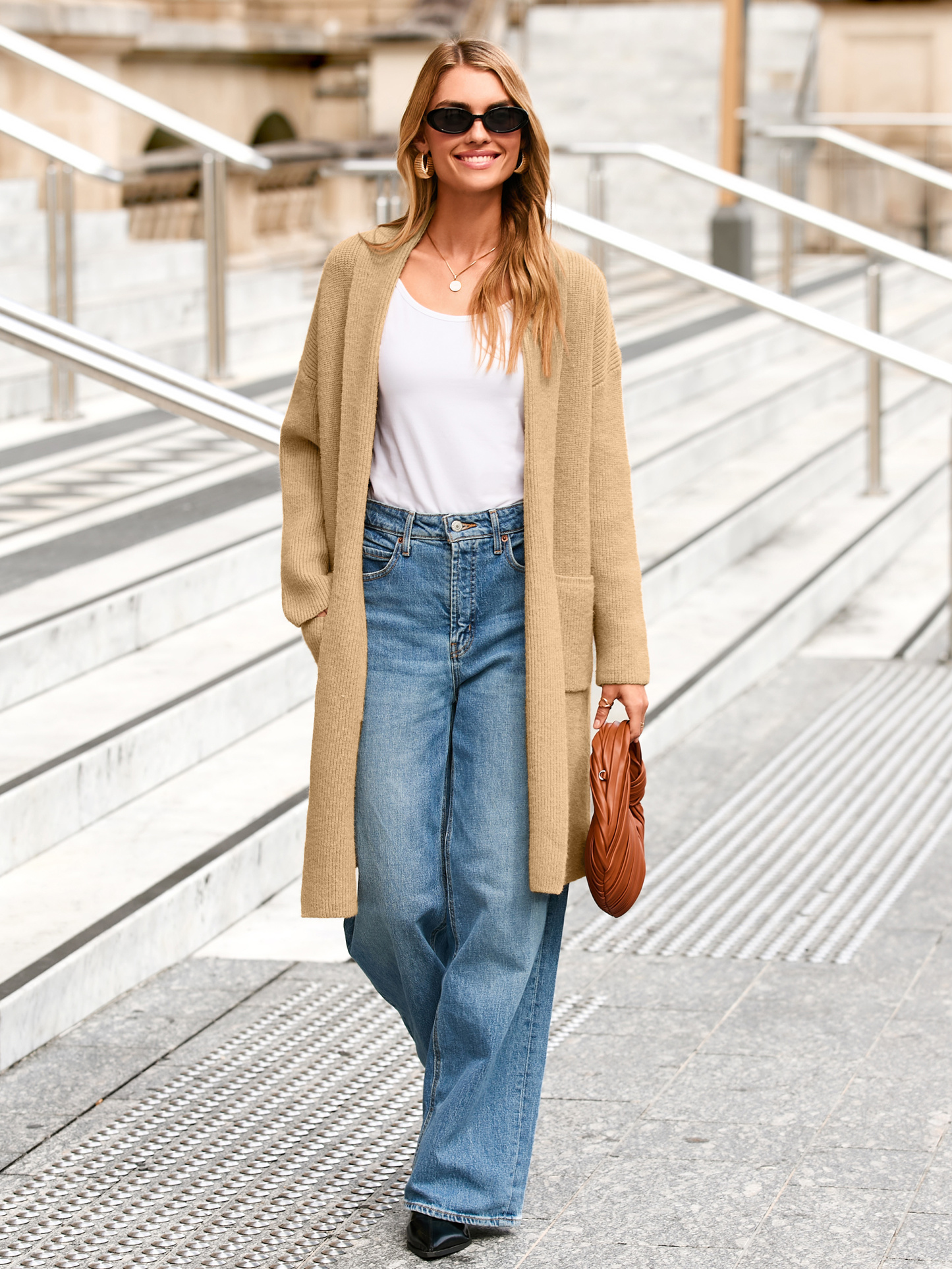 Oversized Open Front Long Knit Cardigan Coat - Glamaker