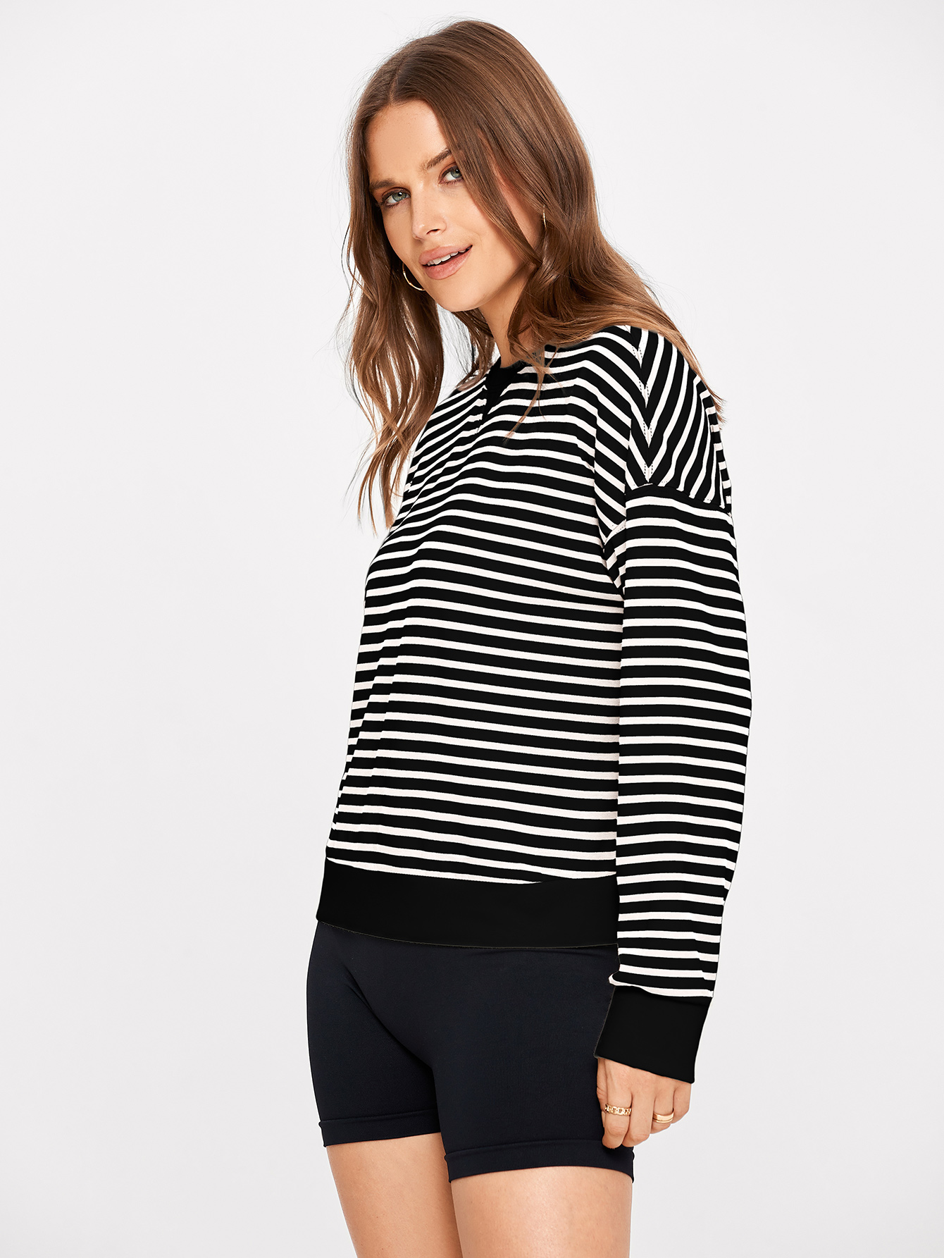 Classic Striped Crewneck Long Sleeve Crop Pullover
