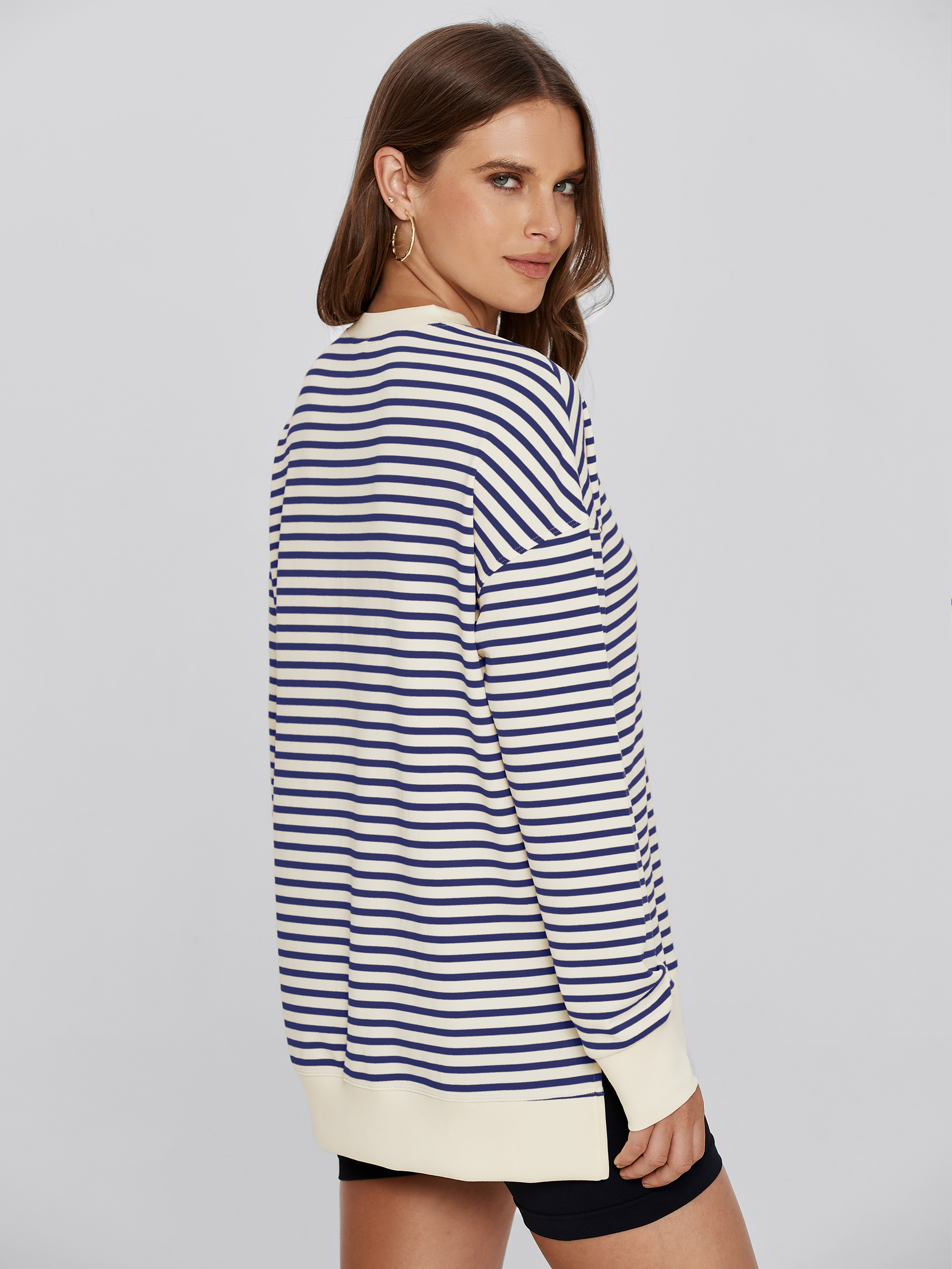Crewneck Striped Pullover Sweatshirt