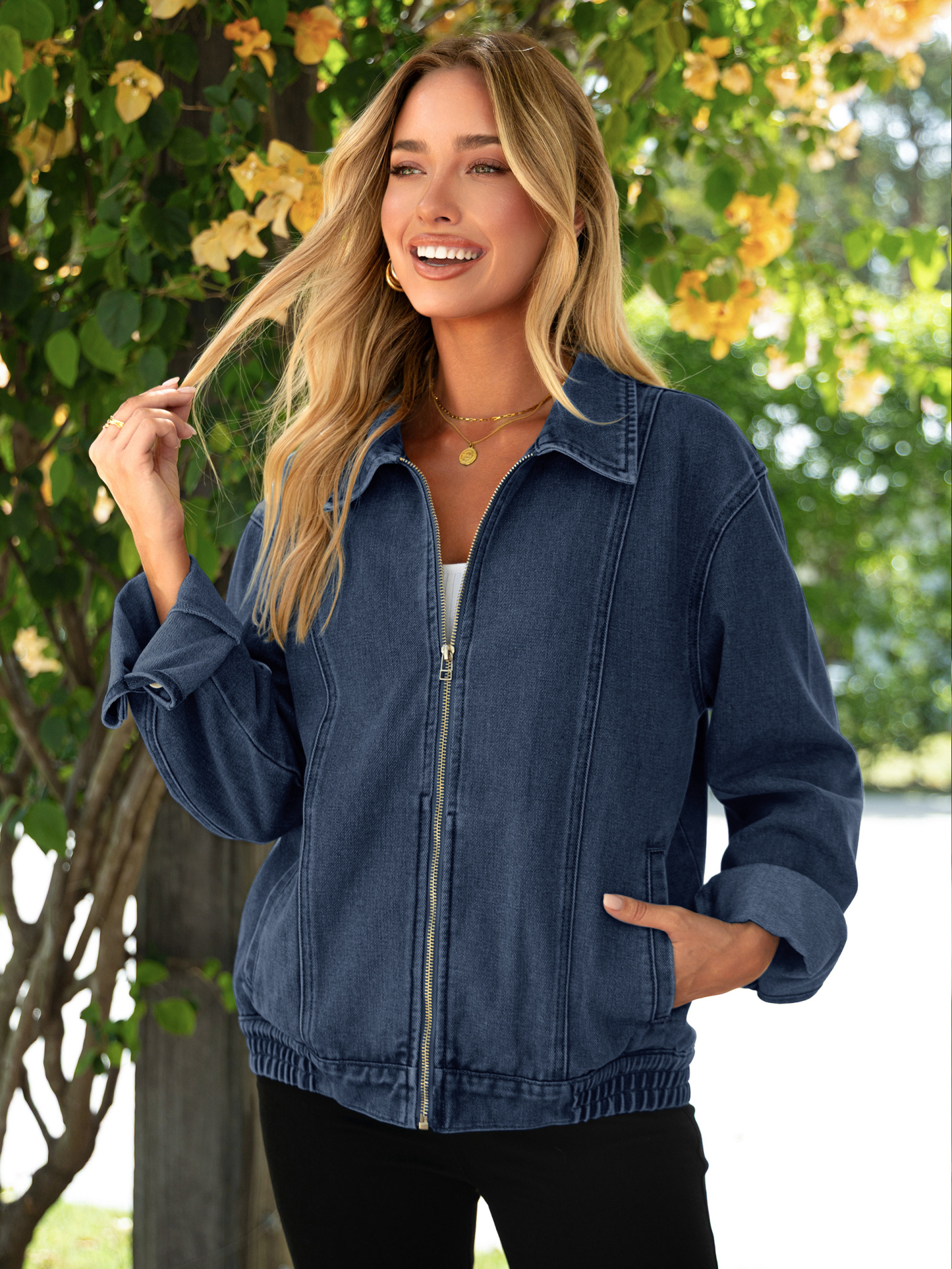 Oversized Full Zip Up Denim Jacket