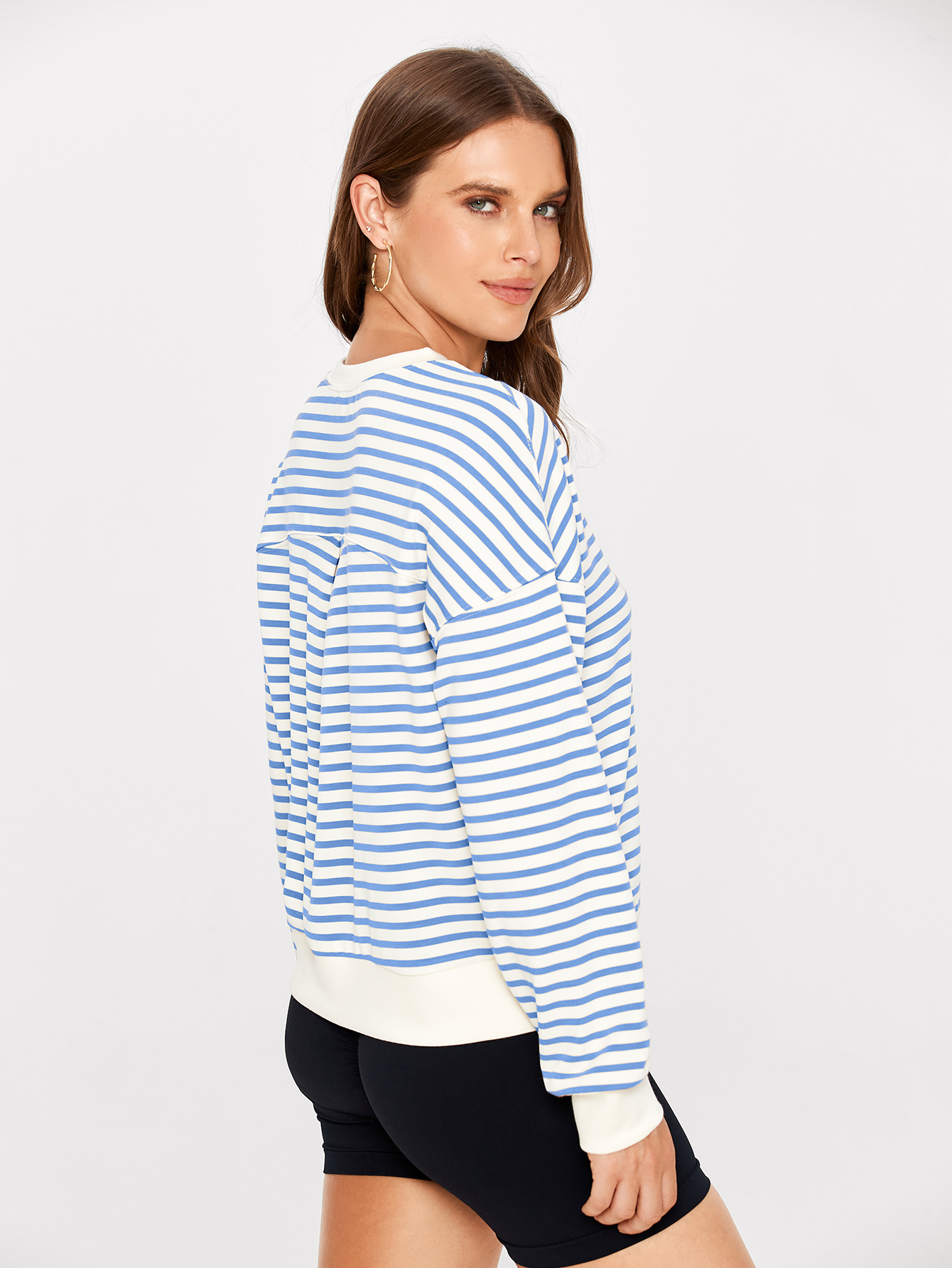Classic Striped Crewneck Long Sleeve Crop Pullover