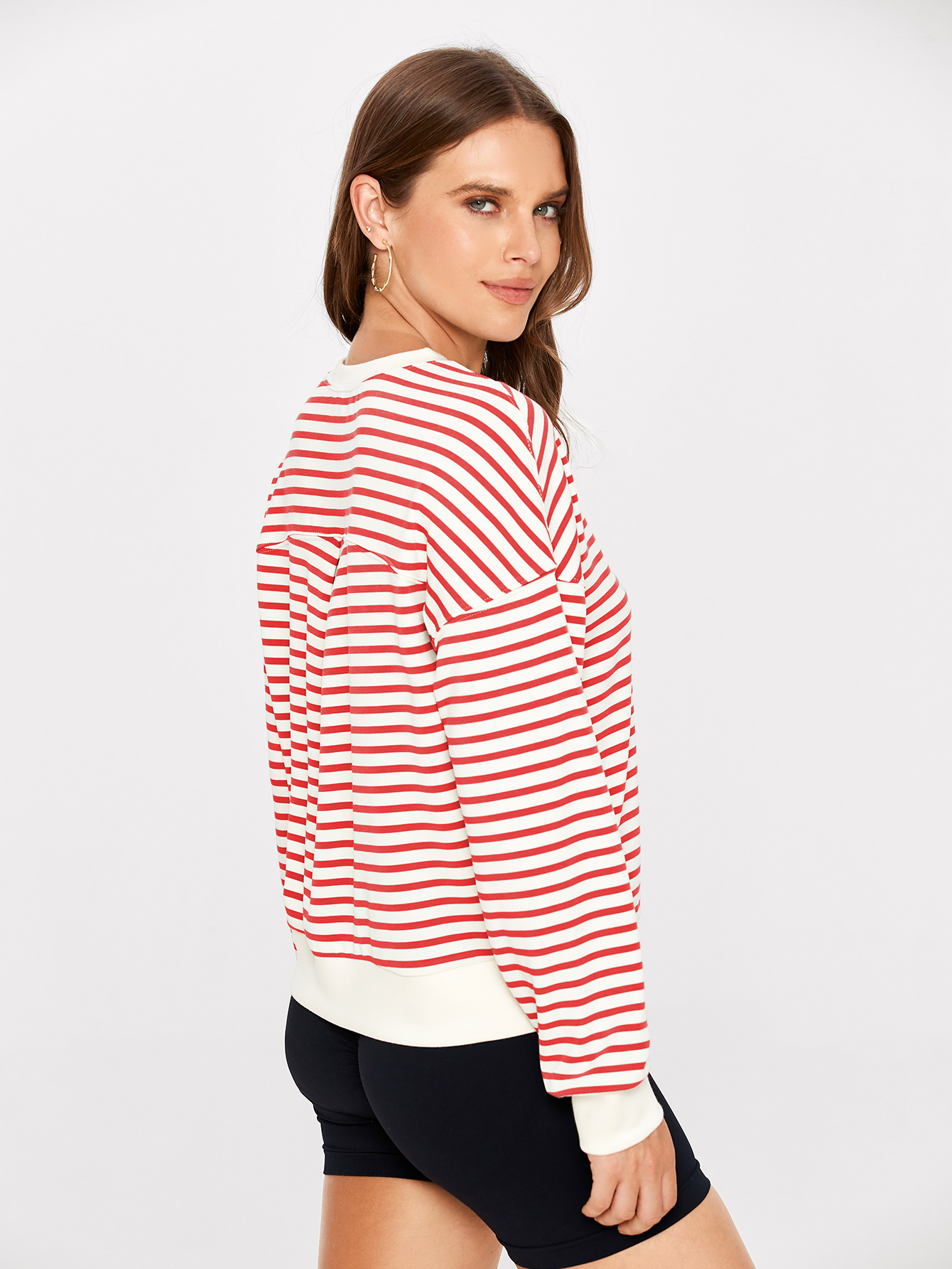 Classic Striped Crewneck Long Sleeve Crop Pullover