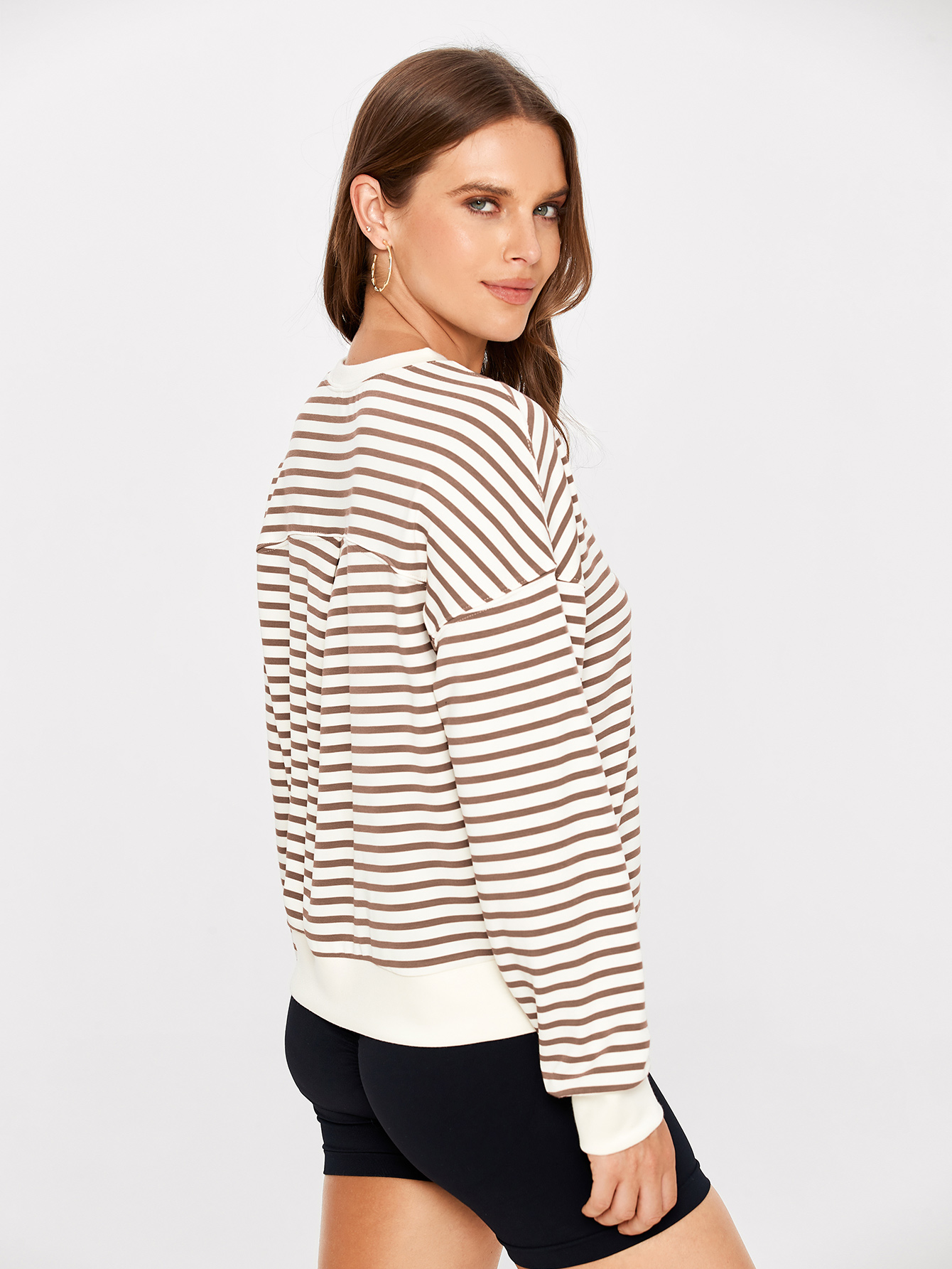 Classic Striped Crewneck Long Sleeve Crop Pullover
